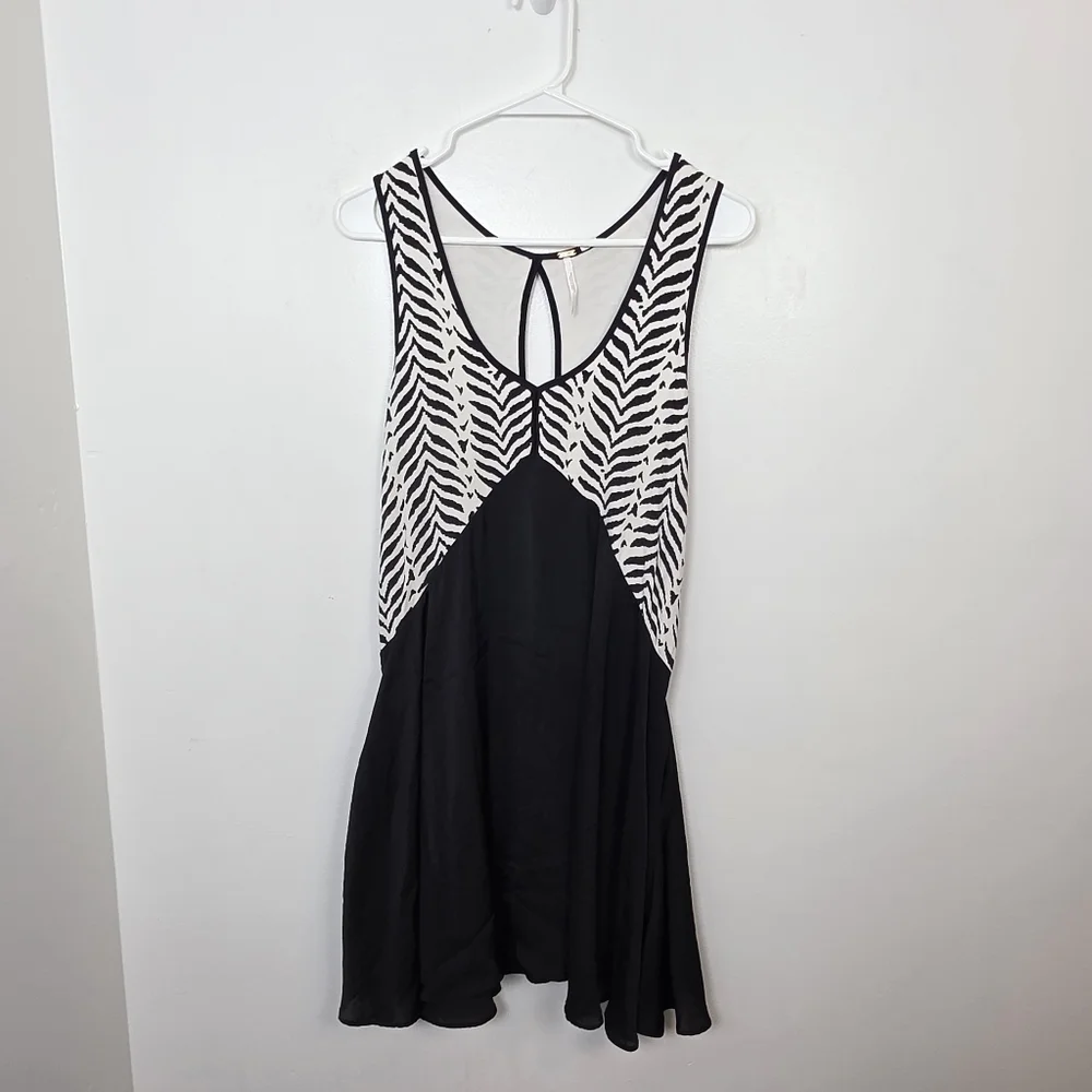 Free People Black White Zebra Print Walk In The Park Swing Mini Dress Size Small